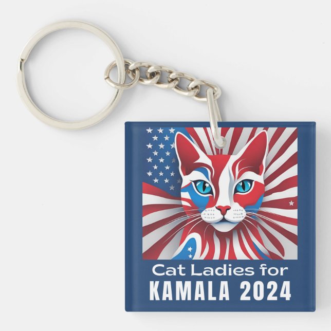 Cat Ladies for Kamala 2024 Democrat Key Ring (Front)