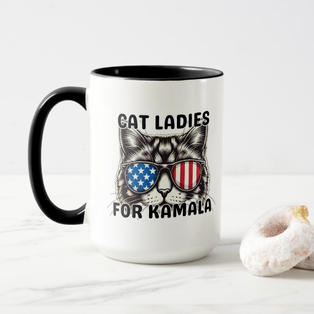 Cat Ladies for Kamala funny 2024 election politics Mug (With Donut)