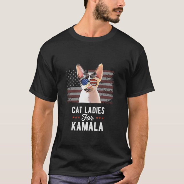 Cat Ladies for Kamala Funny Cat 2024 President Kam T-Shirt (Front)