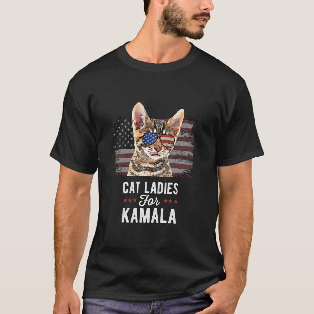 Cat Ladies for Kamala Funny Cat 2024 President Kam T-Shirt (Front)