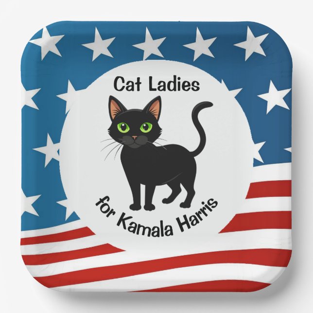 Cat Ladies for Kamala Harris Design Paper Plate (Front)