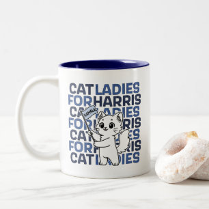 Cat Ladies For Kamala Harris for President 2024 Two-Tone Coffee Mug