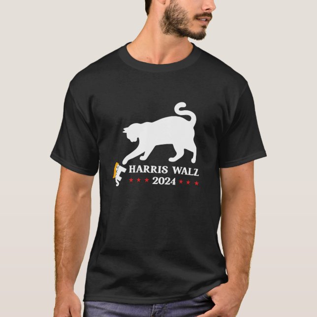 Cat Ladies For Kamala Harris Madam President Funny T-Shirt (Front)