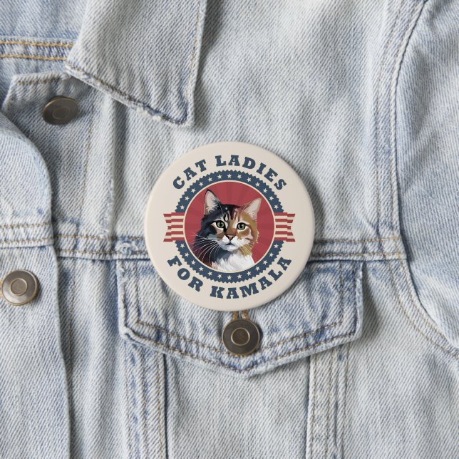 Cat Ladies for Kamala Harris President 2024 7.5 Cm Round Badge (In Situ)
