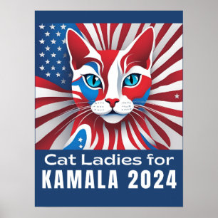 Cat Ladies for Kamala Harris President 2024 Poster