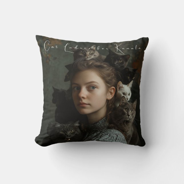 Cat Ladies for Kamala Throw Pillow (Front)