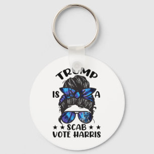 Cat Ladies Messy Bun Funny Trump Is A Scab Vote Ha Key Ring