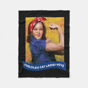 Cat Ladies Vote Kamala 2024 Rosie The Riveter Fleece Blanket
