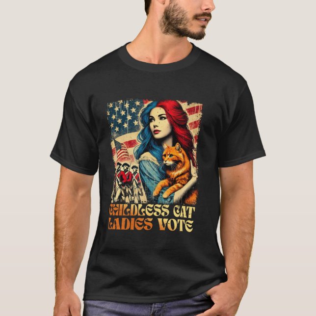 Cat Ladies Vote Kamala For 2024 President Kamala H T-Shirt (Front)