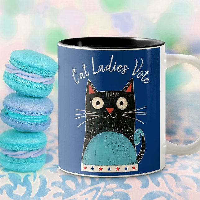 Cat Ladies Vote Script Feminist Rustic Cute Bold Two-Tone Coffee Mug (Creator Uploaded)