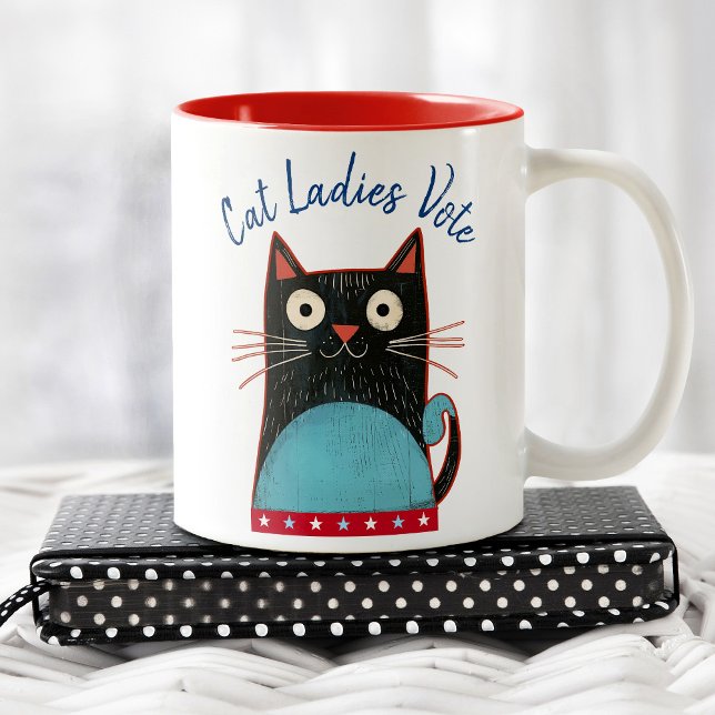 Cat Ladies Vote Script Rustic Bold Cute Feminist Two-Tone Coffee Mug (Creator Uploaded)