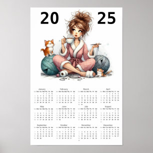 Cat Lady and Yarn 2025 Calendar  Poster