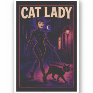 Cat Lady -Cats Art Lover- City Night Comic Graphic