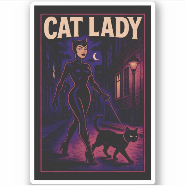 Cat Lady -Cats Art Lover- City Night Comic Graphic (Front)
