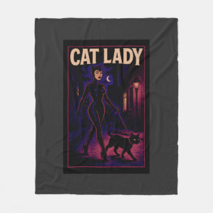 Cat Lady -Cats Art Lover- City Night Comic Graphic Fleece Blanket
