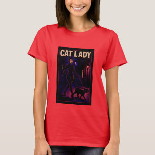 Cat Lady -Cats Art Lover- City Night Comic Graphic T-Shirt