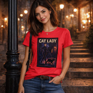 Cat Lady -Cats Art Lover- City Night Comic Graphic T-Shirt