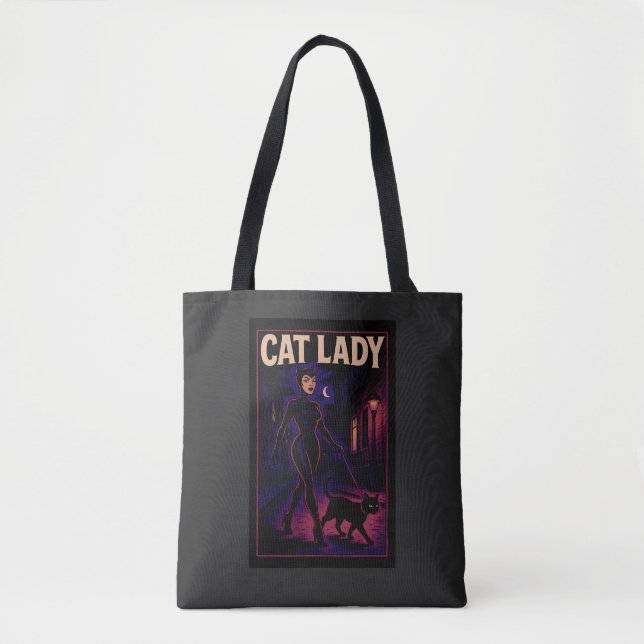 Cat Lady -Cats Art Lover- City Night Comic Graphic Tote Bag (Front)