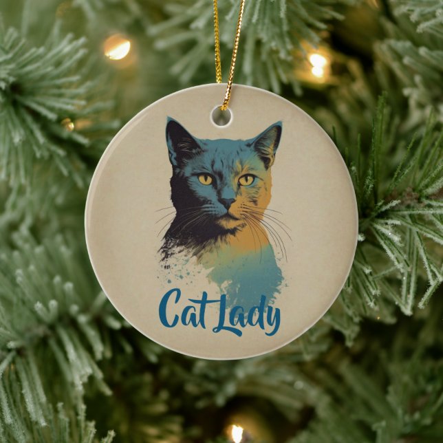 Cat Lady Ceramic Ornament (Tree)