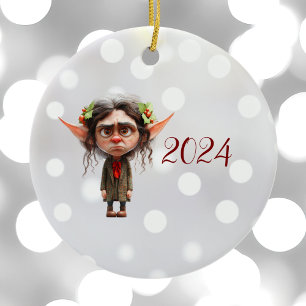Cat Lady Christmas Elf Ceramic Ornament