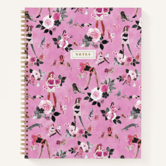 CAT LADY FLORAL Hot Pink Notebook