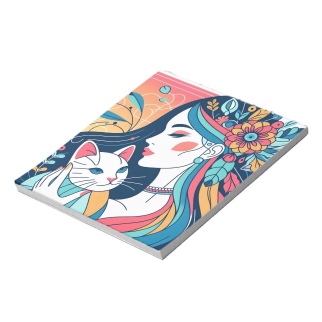 Cat Lady Graphic Illustration Notepad (Rotated)