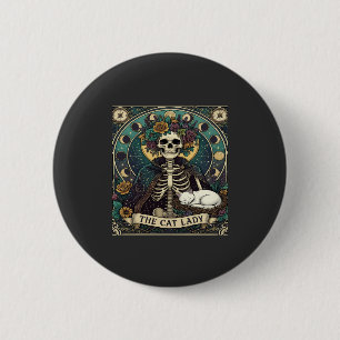 Cat Lady Haloween Skeleton Floral Moon Compass 6 Cm Round Badge