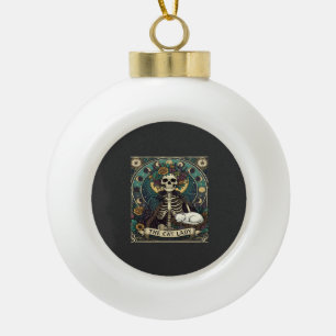 Cat Lady Haloween Skeleton Floral Moon Compass Ceramic Ball Christmas Ornament
