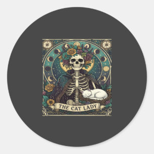 Cat Lady Haloween Skeleton Floral Moon Compass Classic Round Sticker