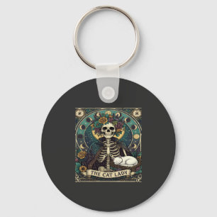 Cat Lady Haloween Skeleton Floral Moon Compass Key Ring