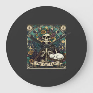 Cat Lady Haloween Skeleton Floral Moon Compass Large Clock