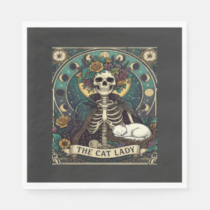Cat Lady Haloween Skeleton Floral Moon Compass Napkin