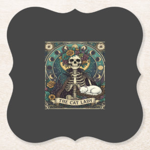 Cat Lady Haloween Skeleton Floral Moon Compass Paper Coaster