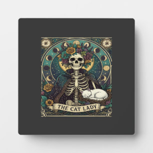 Cat Lady Haloween Skeleton Floral Moon Compass Plaque