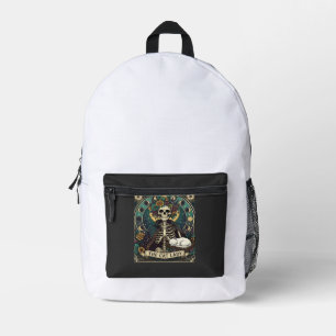 Cat Lady Haloween Skeleton Floral Moon Compass Printed Backpack