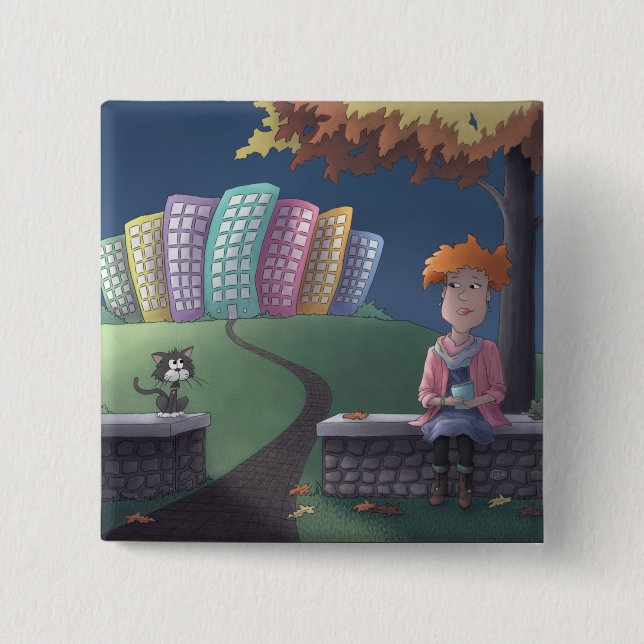 Cat Lady in the park Button (Front)