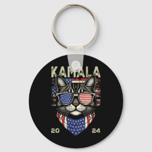 Cat Lady Kamala-harris 2024 American Flag Cute Cat Key Ring