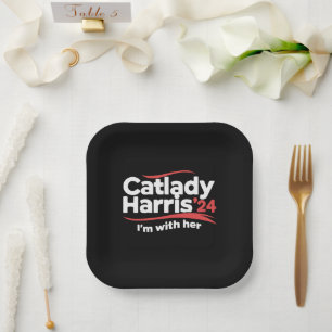 Cat Lady Kamala Harris 2024 I'm With Her Paper Plate