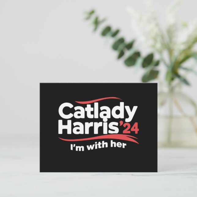 Cat Lady Kamala Harris 2024 I'm With Her Postcard (Standing Front)