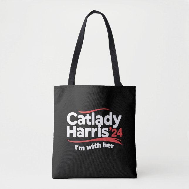 Cat Lady Kamala Harris 2024 I'm With Her Tote Bag (Front)