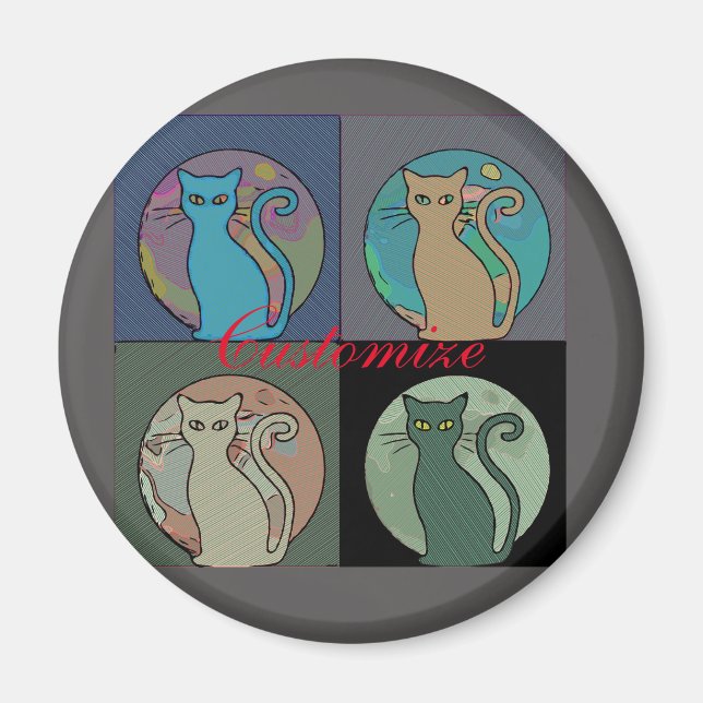 Cat Lady Multi Cats Sitting Thunder_Cove Magnet (Front)