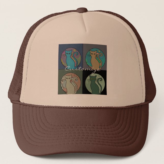 Cat Lady Multi Cats Sitting Thunder_Cove Trucker Hat (Front)
