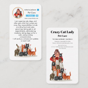 Cat Lady Pet Sitting Care Instagram Inspired Business Card
