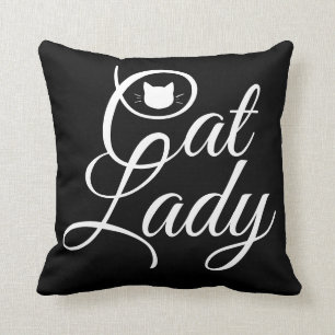 Cat lady quote pattern cat head back black white cushion
