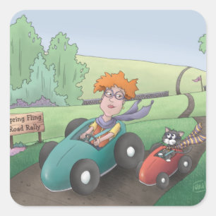 Cat Lady Road Rally Square Sticker
