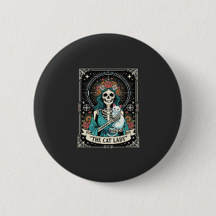 Cat Lady Skeleton Tarot Floral Gothic 6 Cm Round Badge