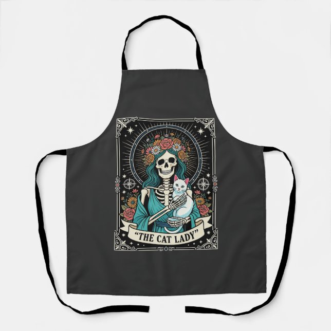 Cat Lady Skeleton Tarot Floral Gothic Apron (Front)