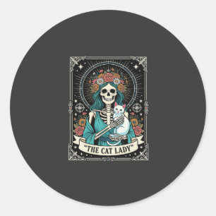 Cat Lady Skeleton Tarot Floral Gothic Classic Round Sticker