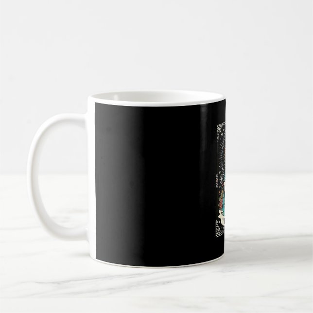 Cat Lady Skeleton Tarot Floral Gothic Coffee Mug (Left)