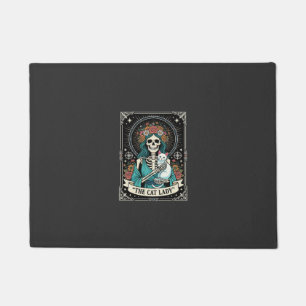 Cat Lady Skeleton Tarot Floral Gothic Doormat